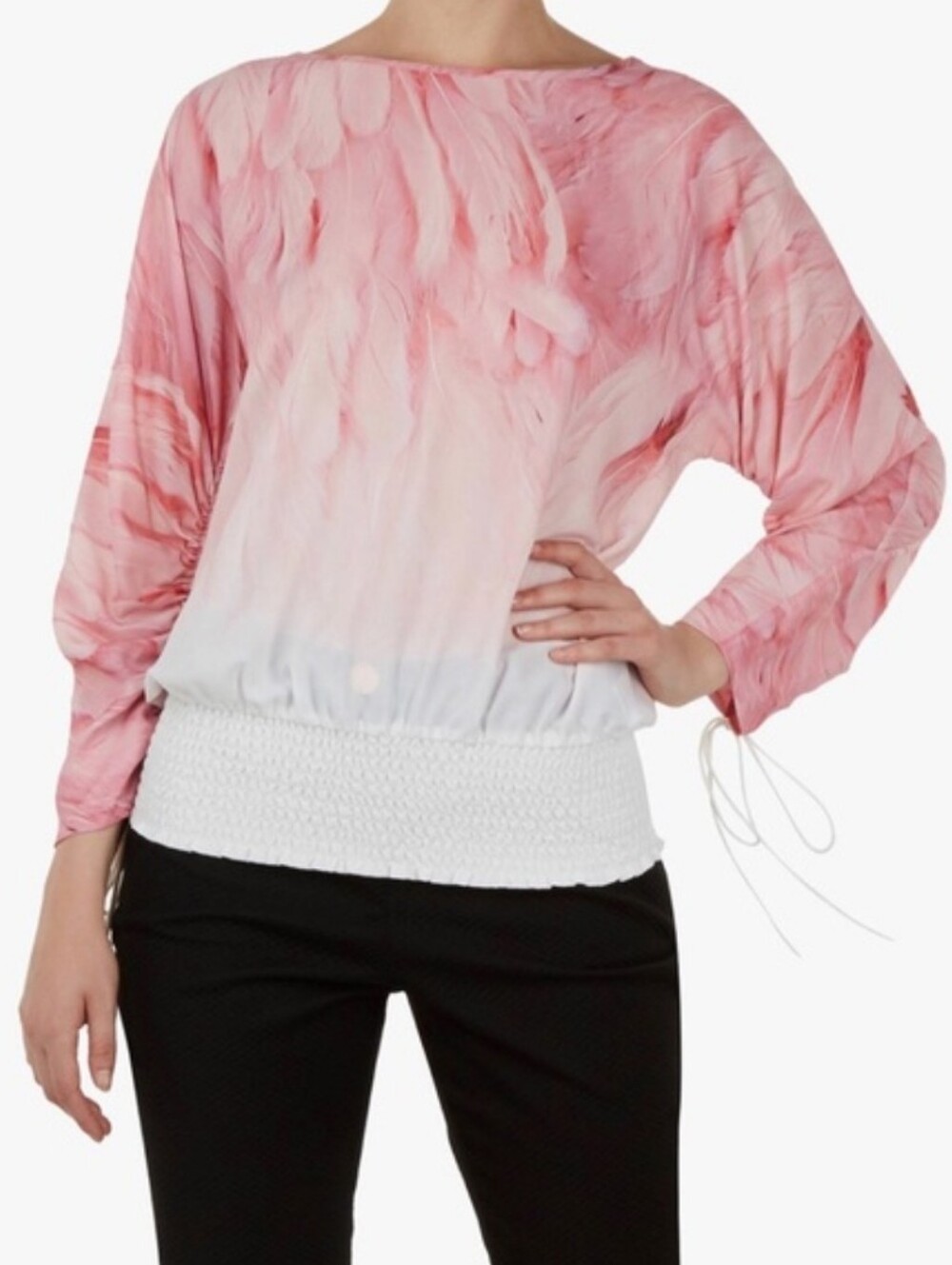 Ted Baker feather print "Angel Falls" blouse Sz M